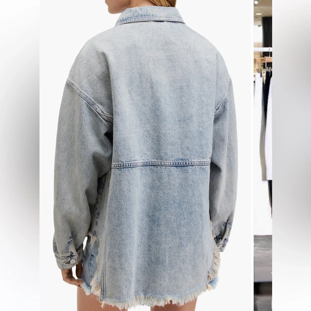 All Saints NWT HETTIE Distressed Oversized Medium Wash Denim Jacket US2-EU34 - Picture 4 of 16